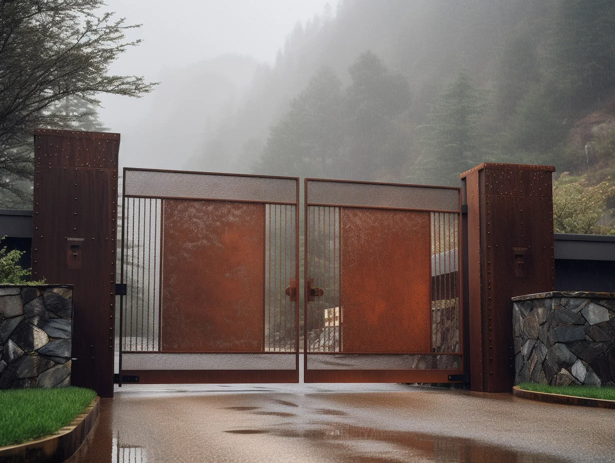 Brama wjazdowa ze stali COR-TEN® - Układ scalony