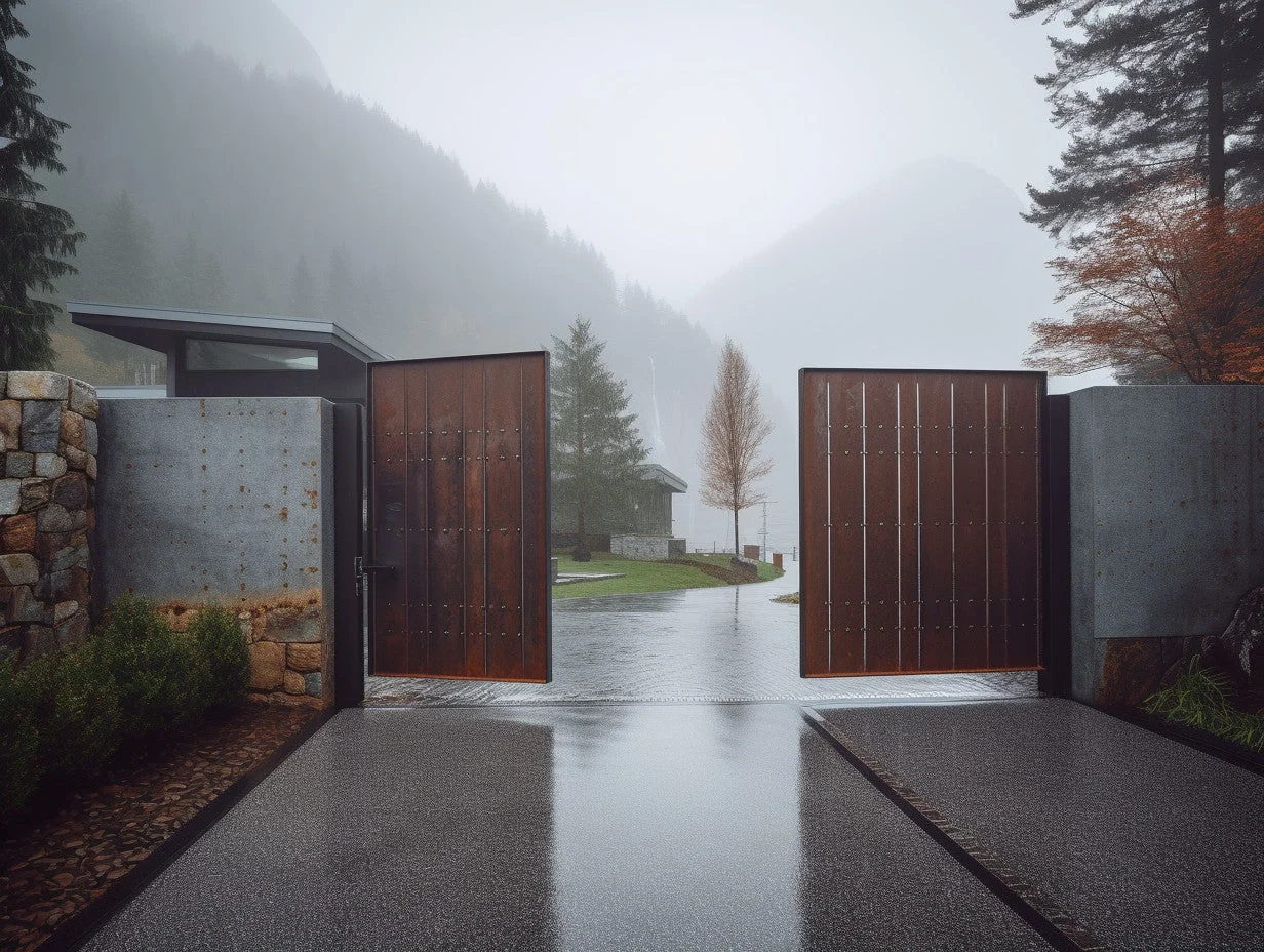 Brama wjazdowa ze stali COR-TEN® - Nowoczesna, bauhaus.