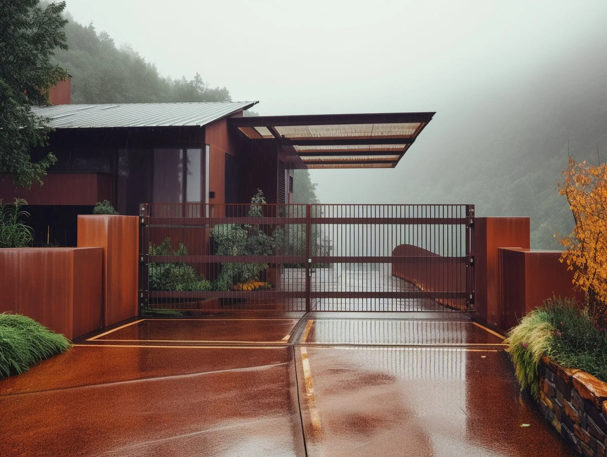 Brama wjazdowa ze stali COR-TEN® - Oszczędna, minimalistyczna