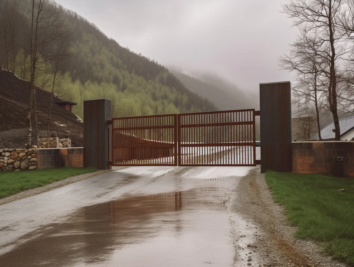 Brama wjazdowa ze stali COR-TEN® - minimalistyczna, oszczędna, styl bauhaus.