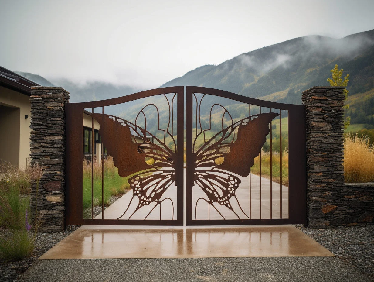 Brama wjazdowa ze stali COR-TEN® - motyw motyla
