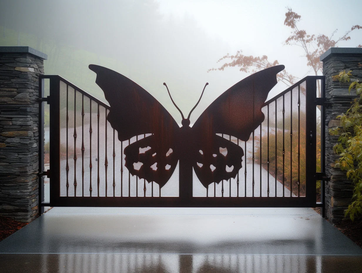 Brama wjazdowa ze stali COR-TEN® - efekty motyla