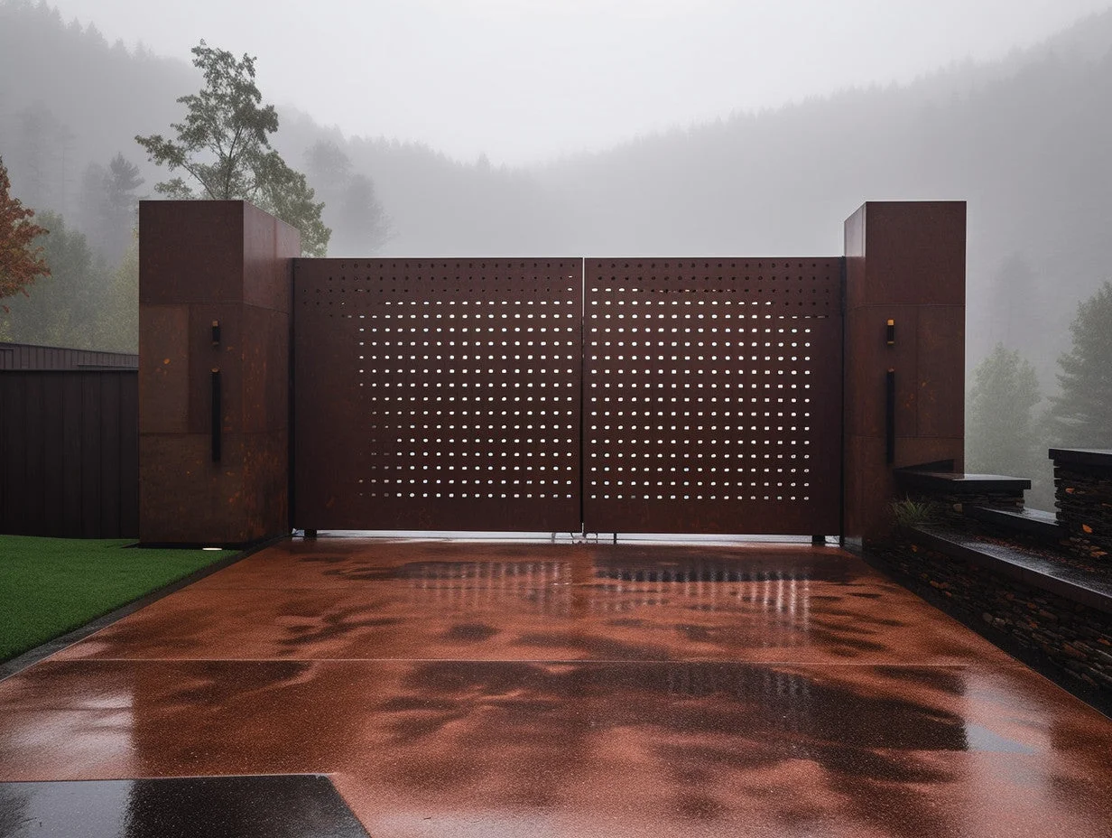 Brama wjazdowa ze stali COR-TEN® - nowoczesna pixeloza