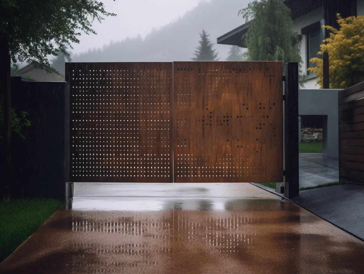 Brama wjazdowa ze stali COR-TEN® - nowoczesna pixeloza