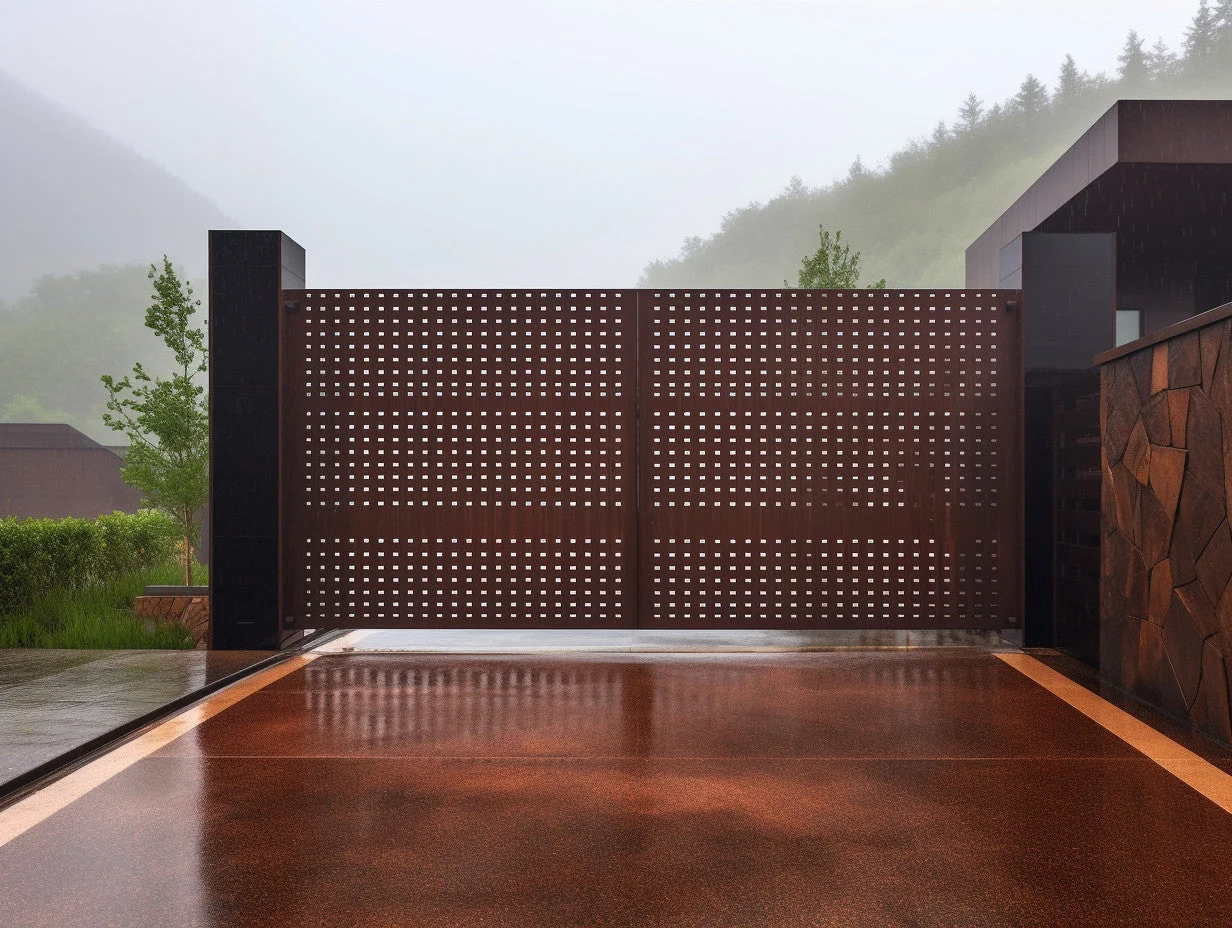 Brama wjazdowa ze stali COR-TEN® - Nowoczesna, bauhaus