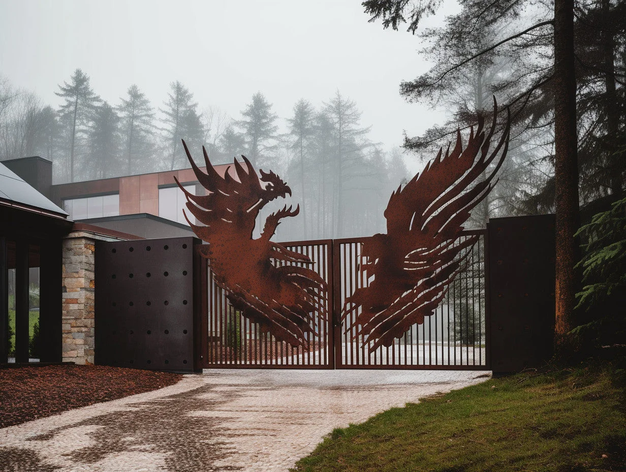 Brama wjazdowa ze stali COR-TEN® - prehistoryczny ptak