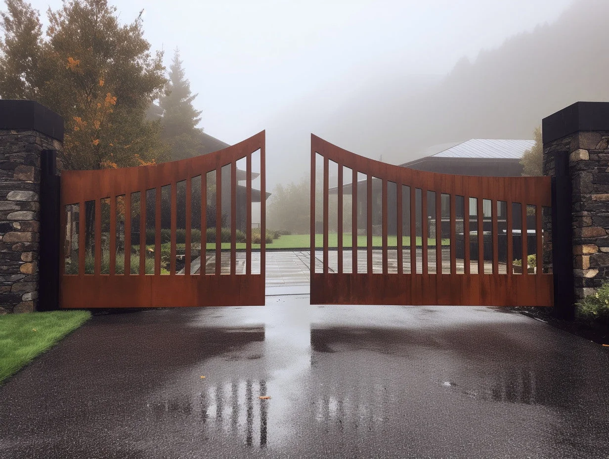 Brama wjazdowa ze stali COR-TEN® - klasyczna, oszczędna, bezpieczna
