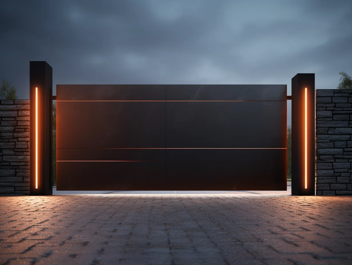 Brama wjazdowa ze stali COR-TEN - nowoczesna, wypełniona.