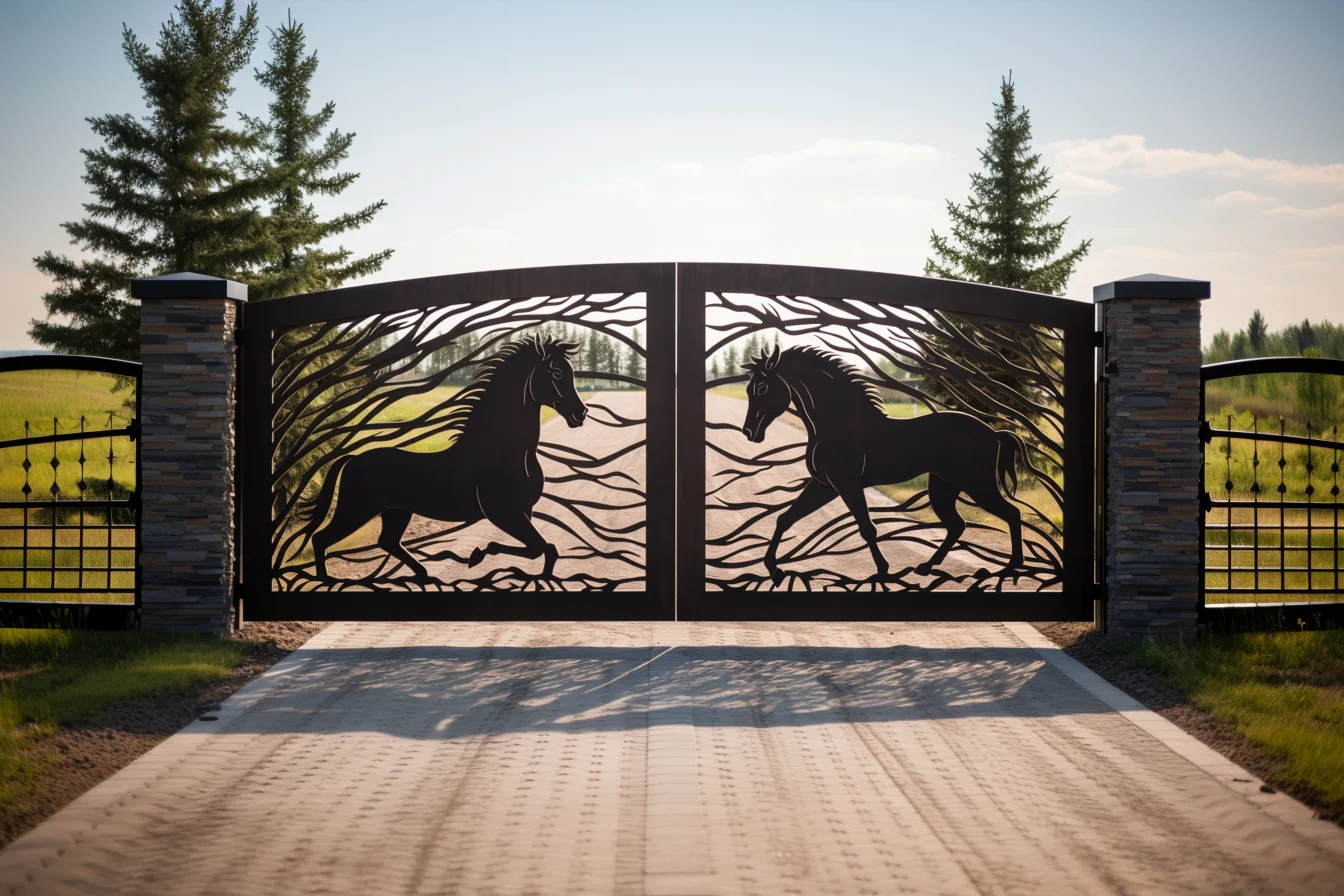 Brama wjazdowa ze stali z końmi - do stadniny