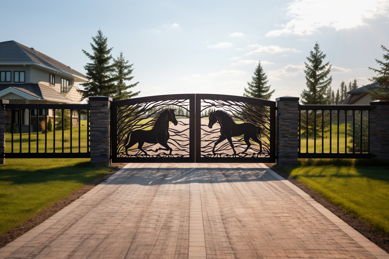 Brama wjazdowa ze stali z końmi - do stadniny