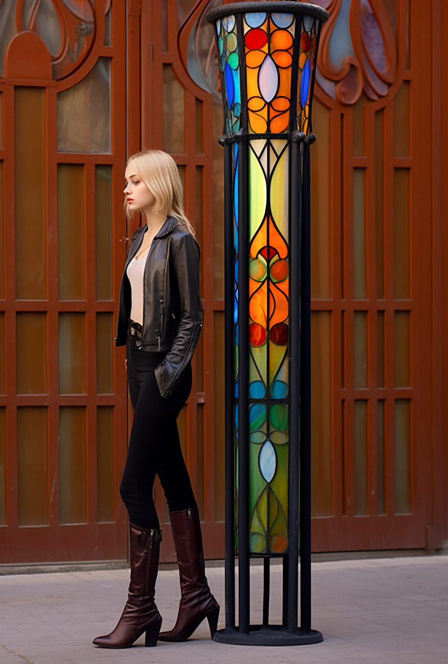 "Brosław" - Latarnia uliczna z witrażem. Kowalstwo artystyczne.