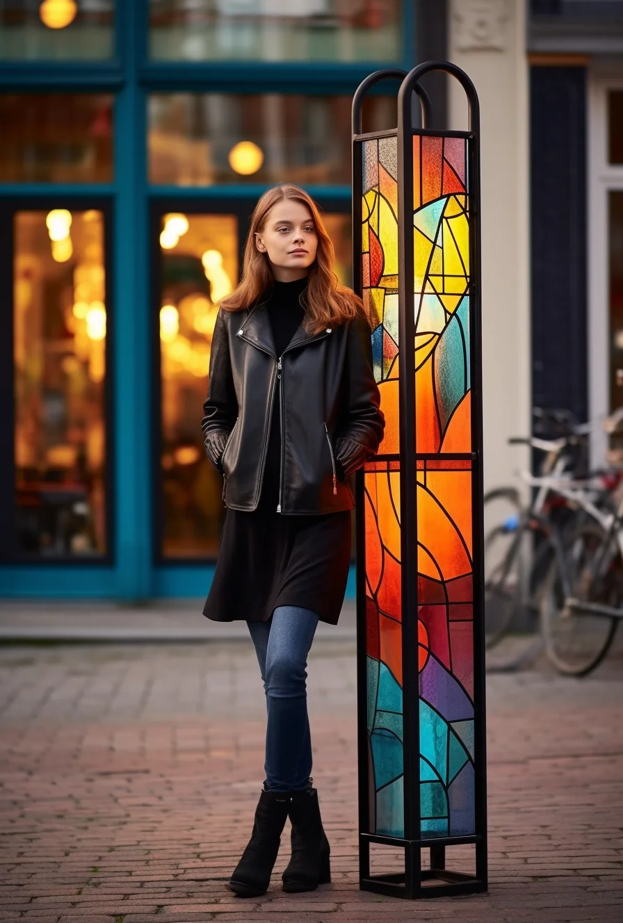 "Budzimir" - Latarnia uliczna na wymiar z witrażem. Kowalstwo artystyczne.