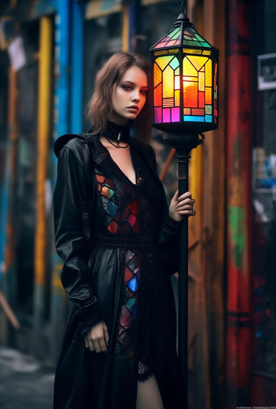 "Ciesław" - Latarnia gotycka z witrażem LED. Kowalstwo artystyczne.