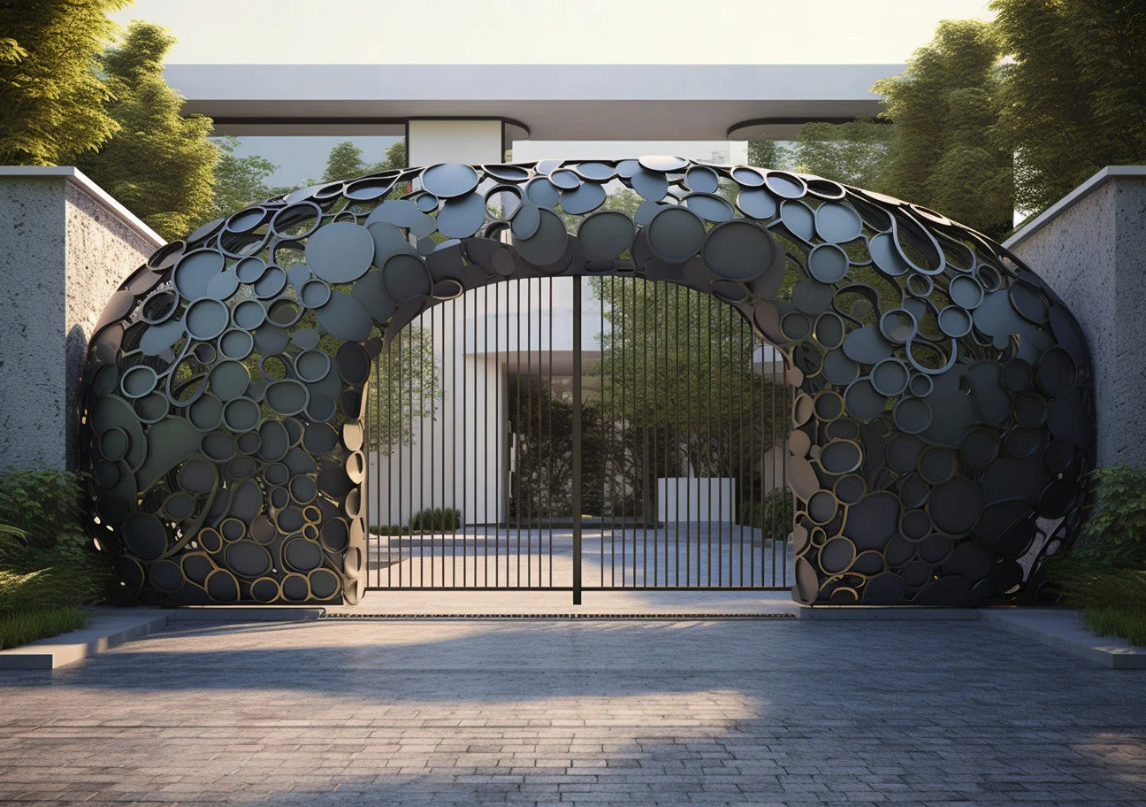 Dekoracyjna brama wjazdowa kuta ze stali - "Pszczeli Lab"