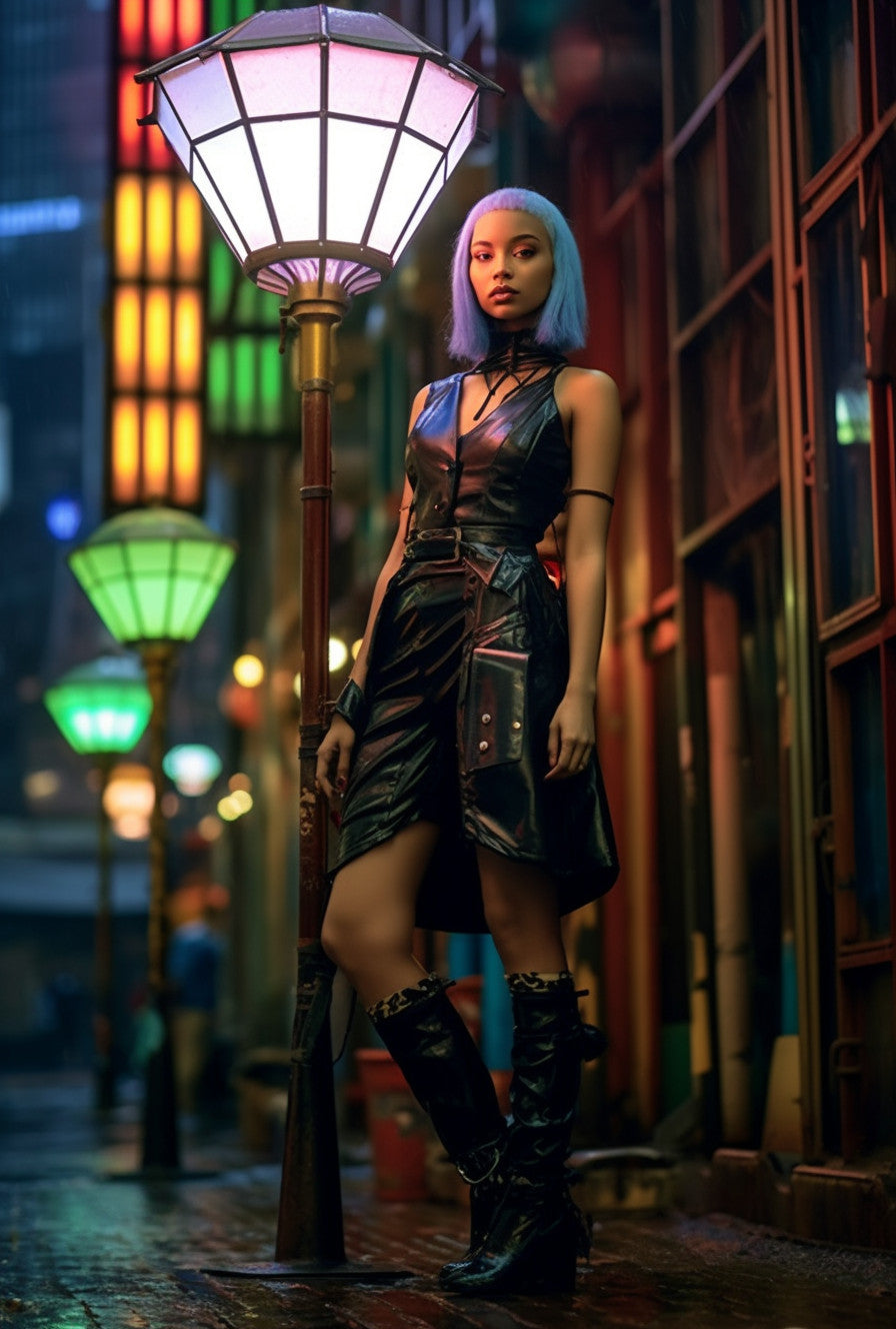 "Dobiemir" - Latarnia kuta ze stali z witrażem. W stylu cyberpunk.