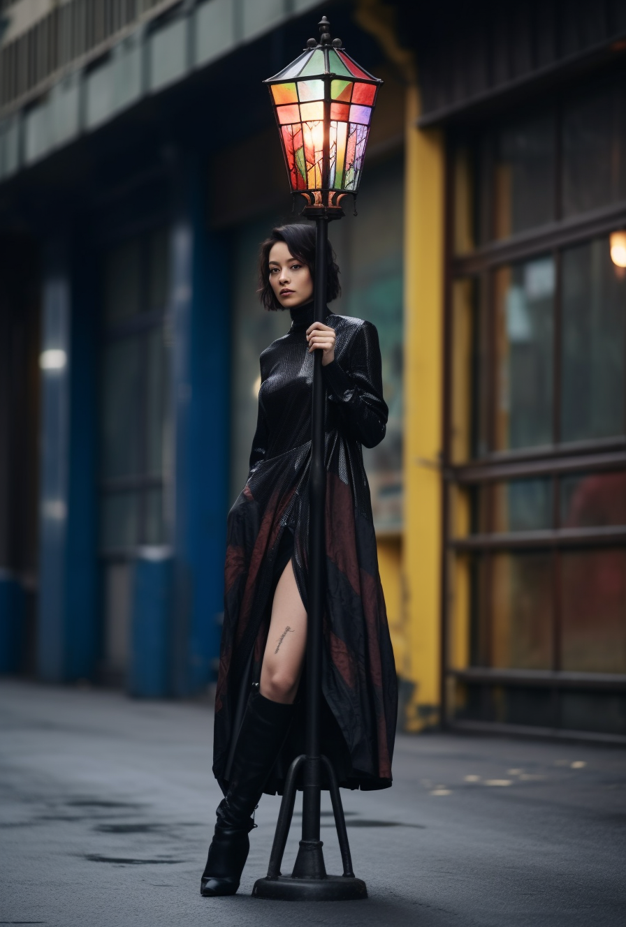 "Dobrobąd" - Latarnia kuta ze stali z witrażem. Gotycki styl.