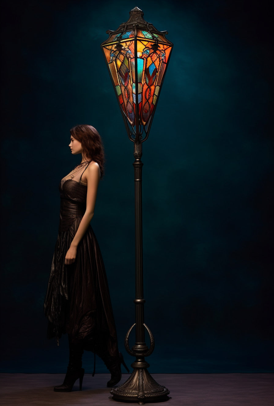 "Dobrosuł" - Latarnia uliczna ze stali z witrażem. Gotycki styl.