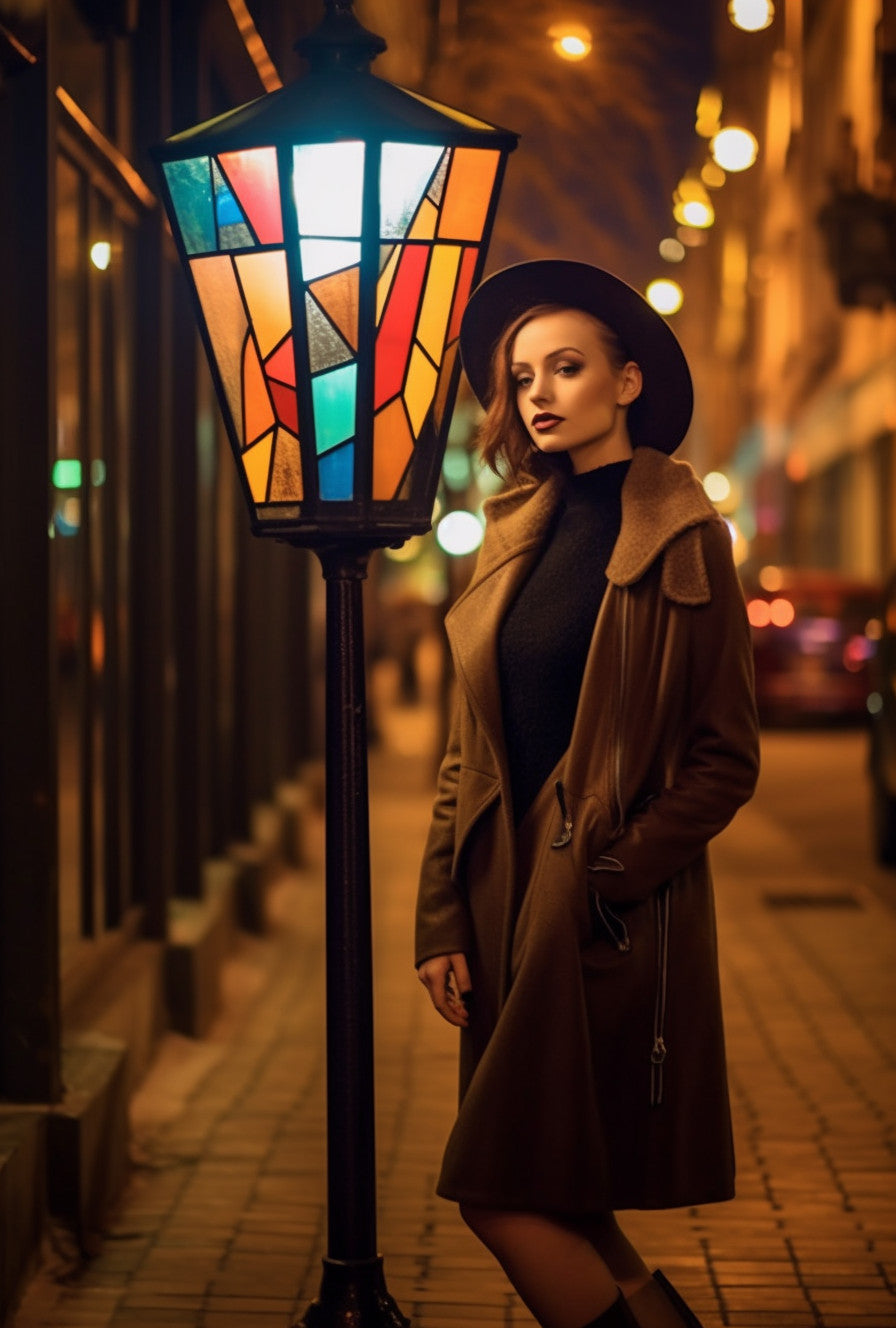 "Dobrowoj" - Latarnia uliczna ze stali z witrażem. Klasyczny design.