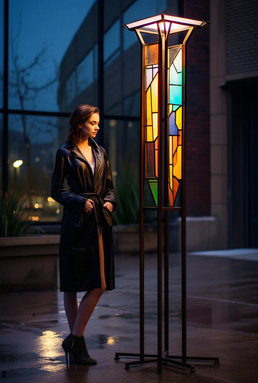 "Domamir" - Latarnia ze stali z witrażem. Futurystyczny design.