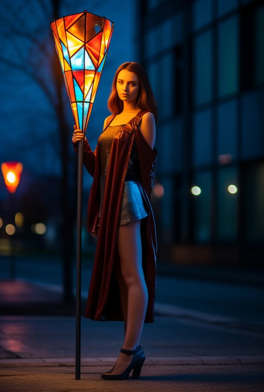 "Domarad" - Latarnia kuta ze stali z witrażem. Futurystyczny design.