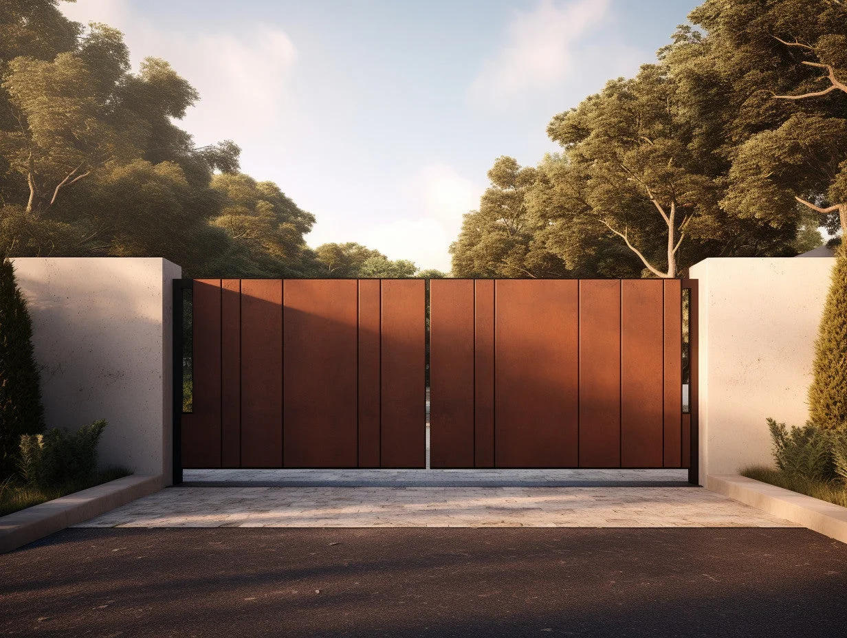 Ekologiczna brama wjazdowa na posesję ze stali COR-TEN® - bc04