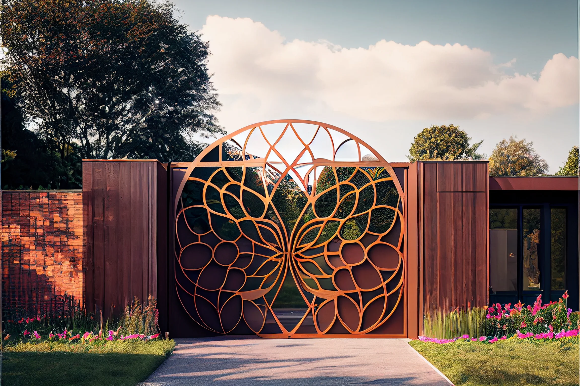 Kwiat życia - Brama automatyczna ze stali COR-TEN®