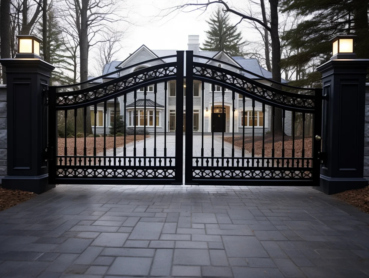 Klasyczna brama wjazdowa, uchylna, dekoracyjna. Kowalstwo artystyczne