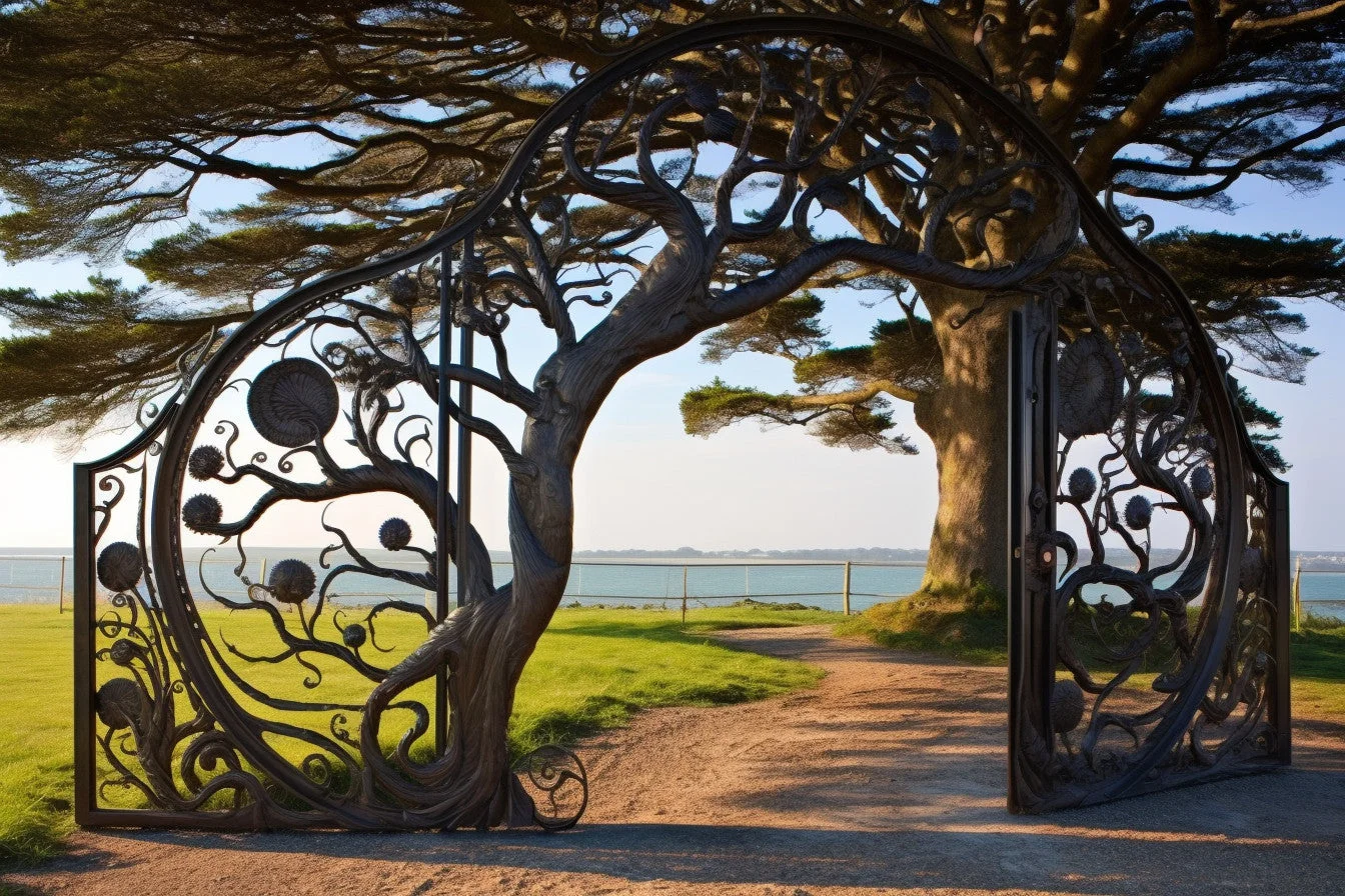 Dekoracyjna brama wjazdowa - "Chroń drzewa" - kowalstwo artystyczne