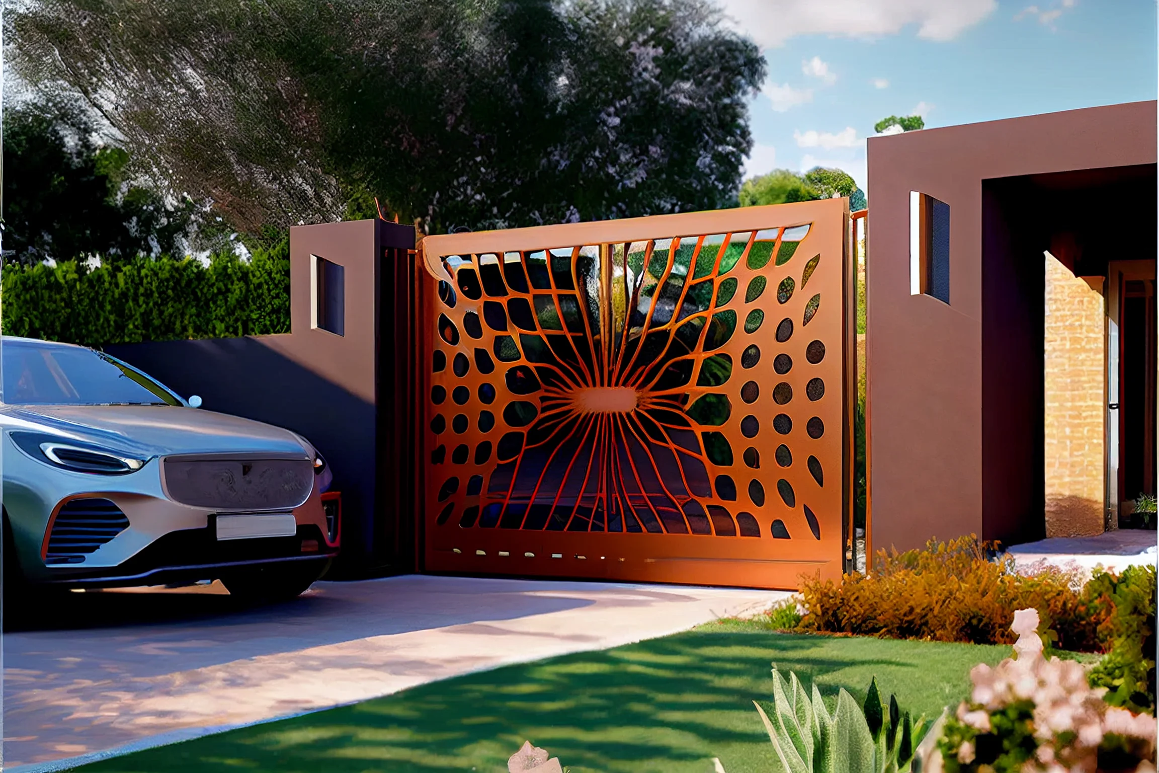 Kwiat życia - Brama automatyczna ze stali COR-TEN®