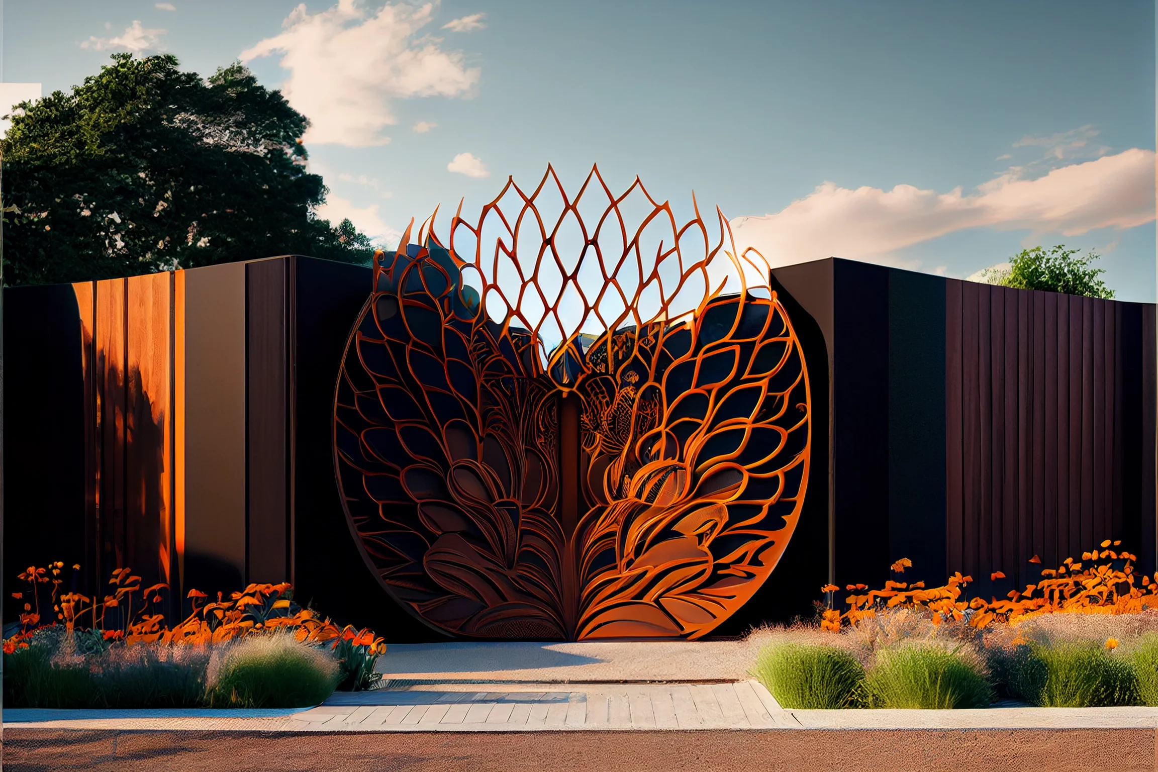 Łabędź - Brama wjazdowa z automatem ze stali COR-TEN®