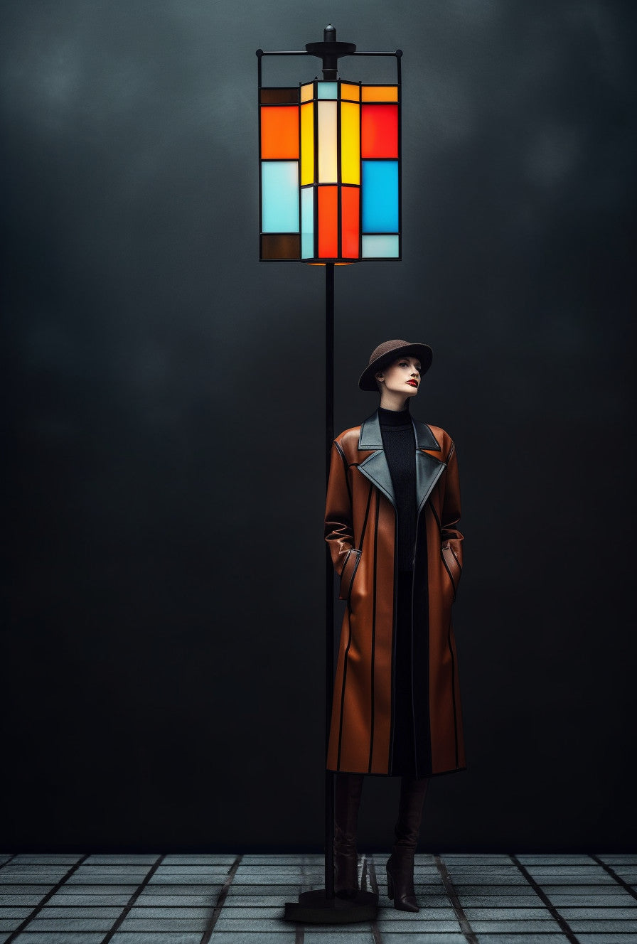 Latarnia z kolorowym witrażem na wymiar. Styl Bauhaus. - "Godosław"