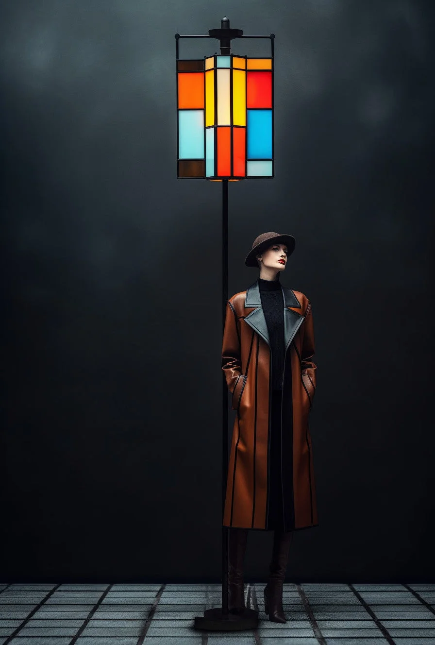 Latarnia z kolorowym witrażem na wymiar. Styl Bauhaus. - "Godosław"