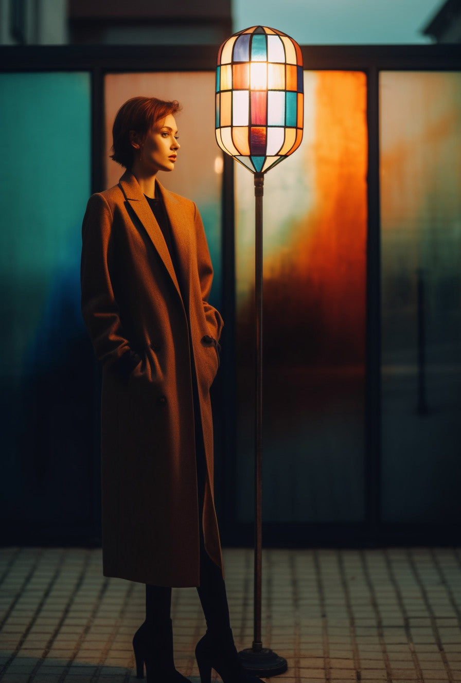 Latarnia z kolorowym witrażem na wymiar. Styl Bauhaus. - "Gniewosz"