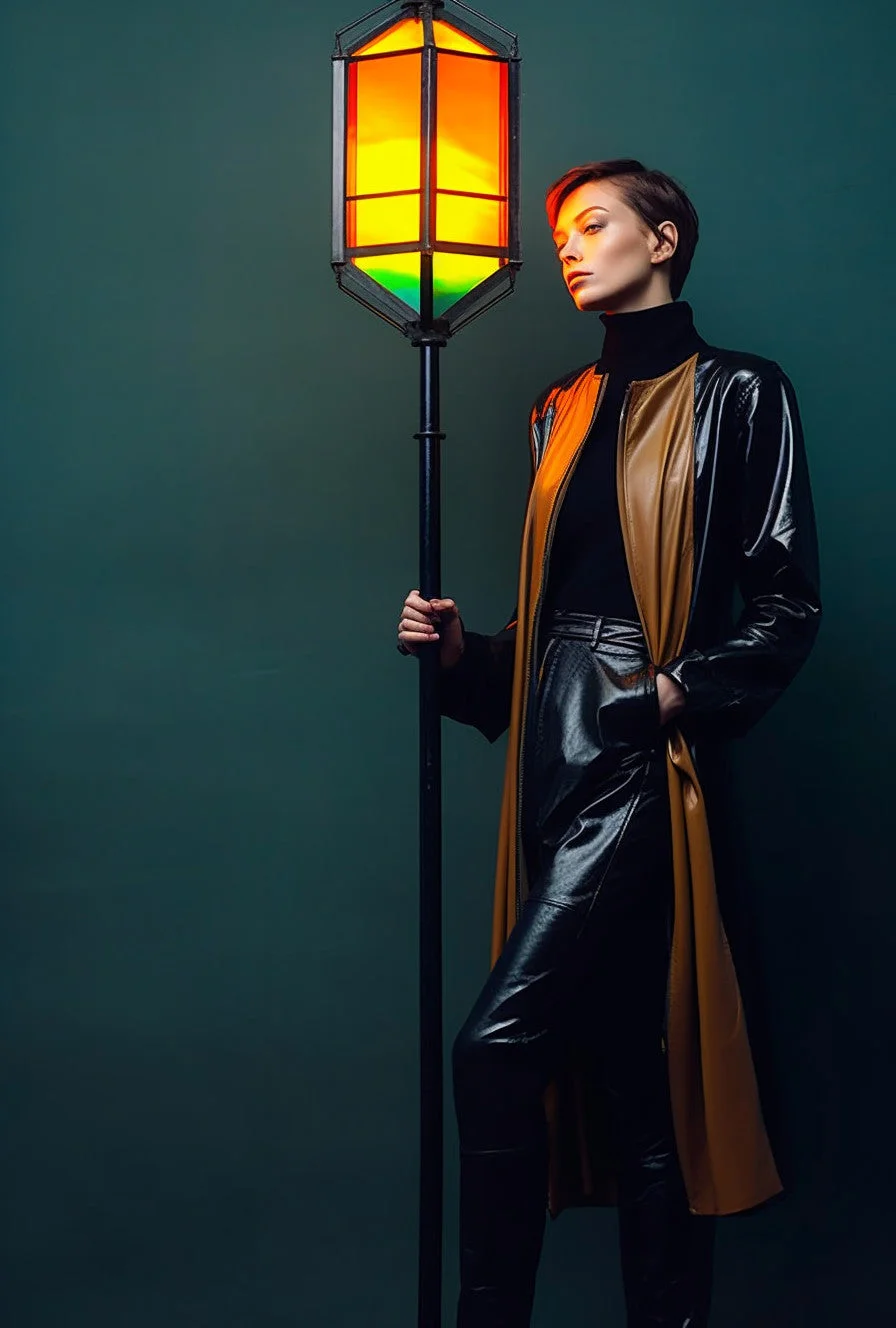 Lampa z kolorowym witrażem na wymiar. Styl Bauhaus. - "Godzimir"