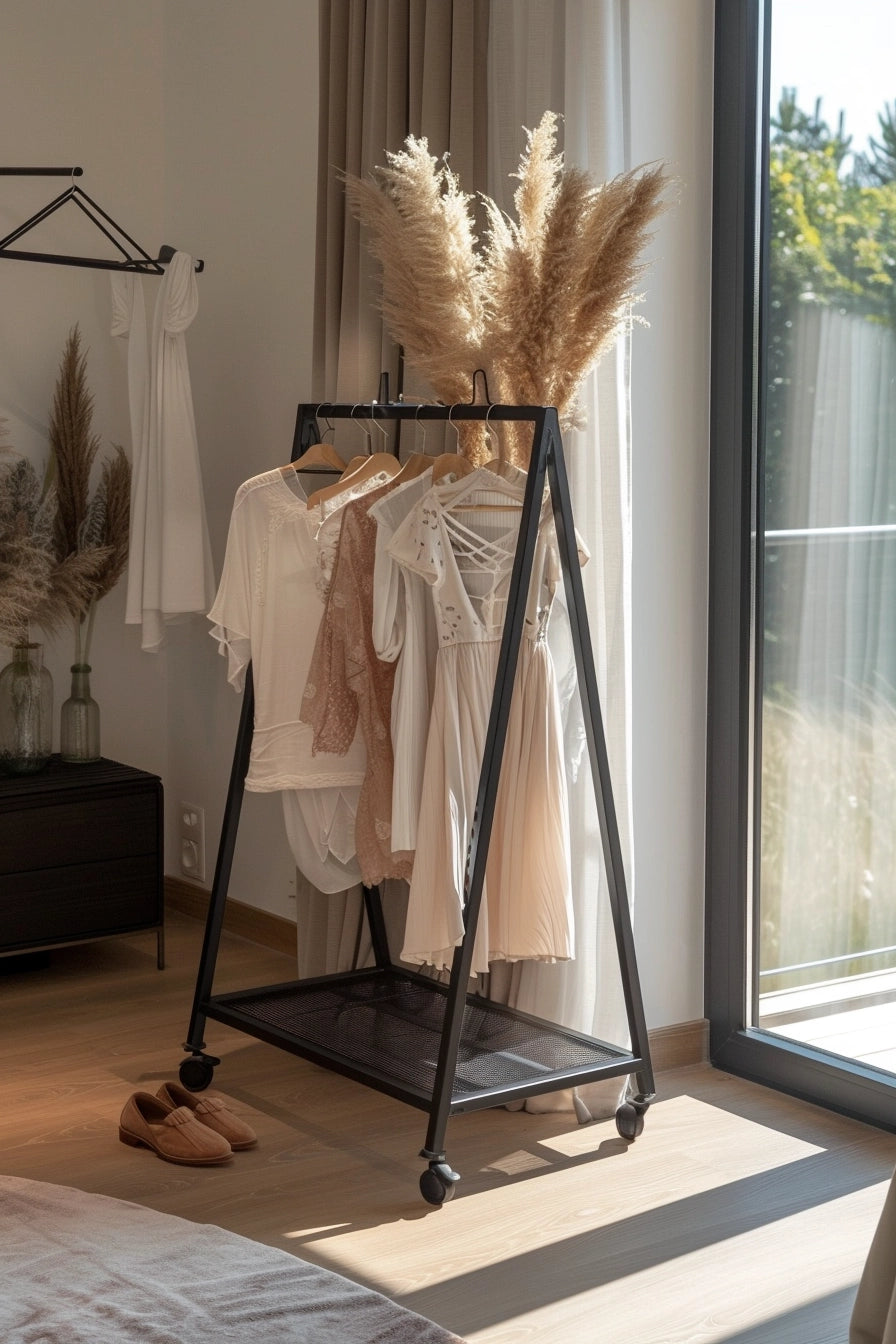 Mobilny wieszak ubraniowy ze stali w stylu skandynawskim - trójkąt