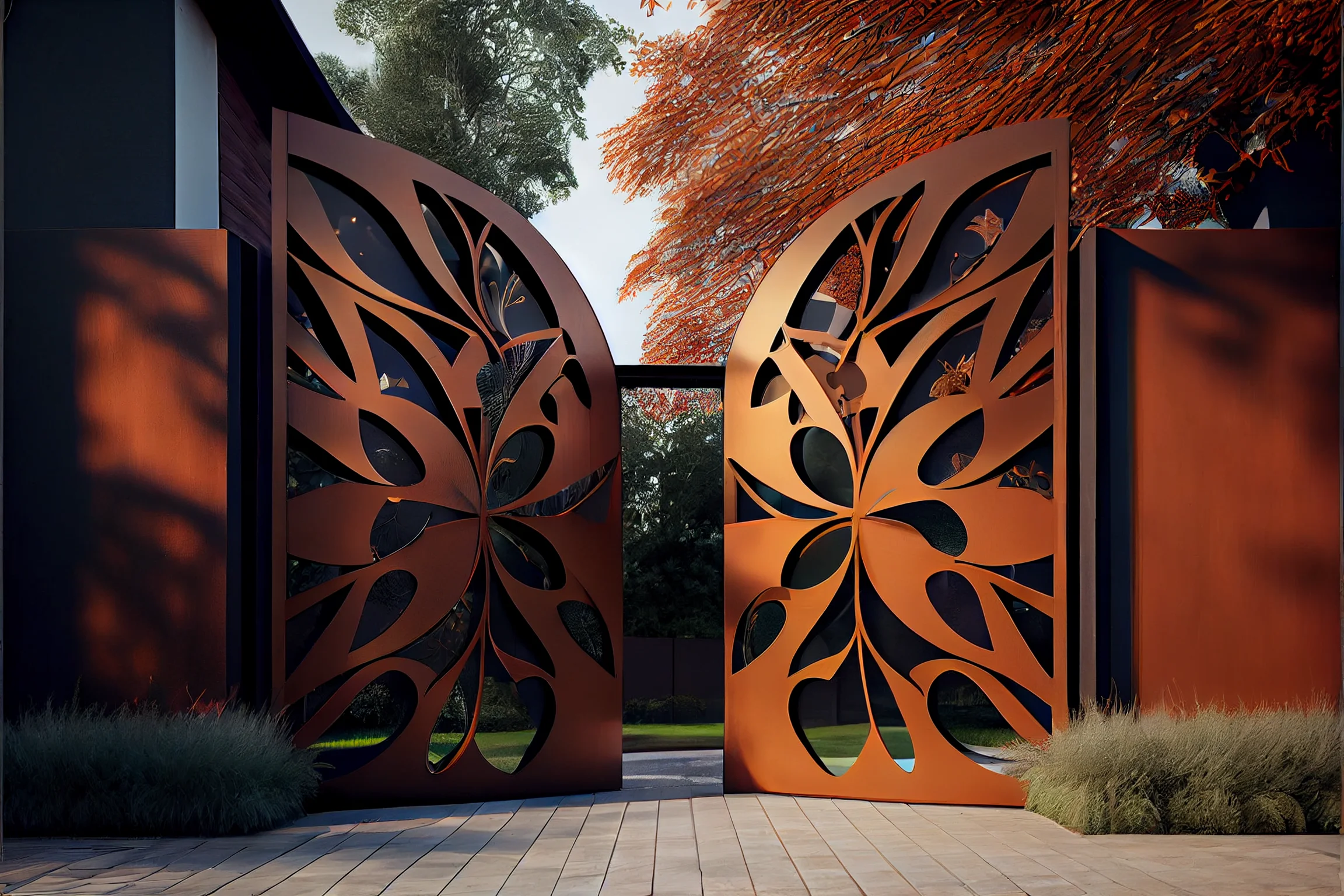 Motyl, abstrakcja - Brama wjazdowa ze stali COR-TEN®