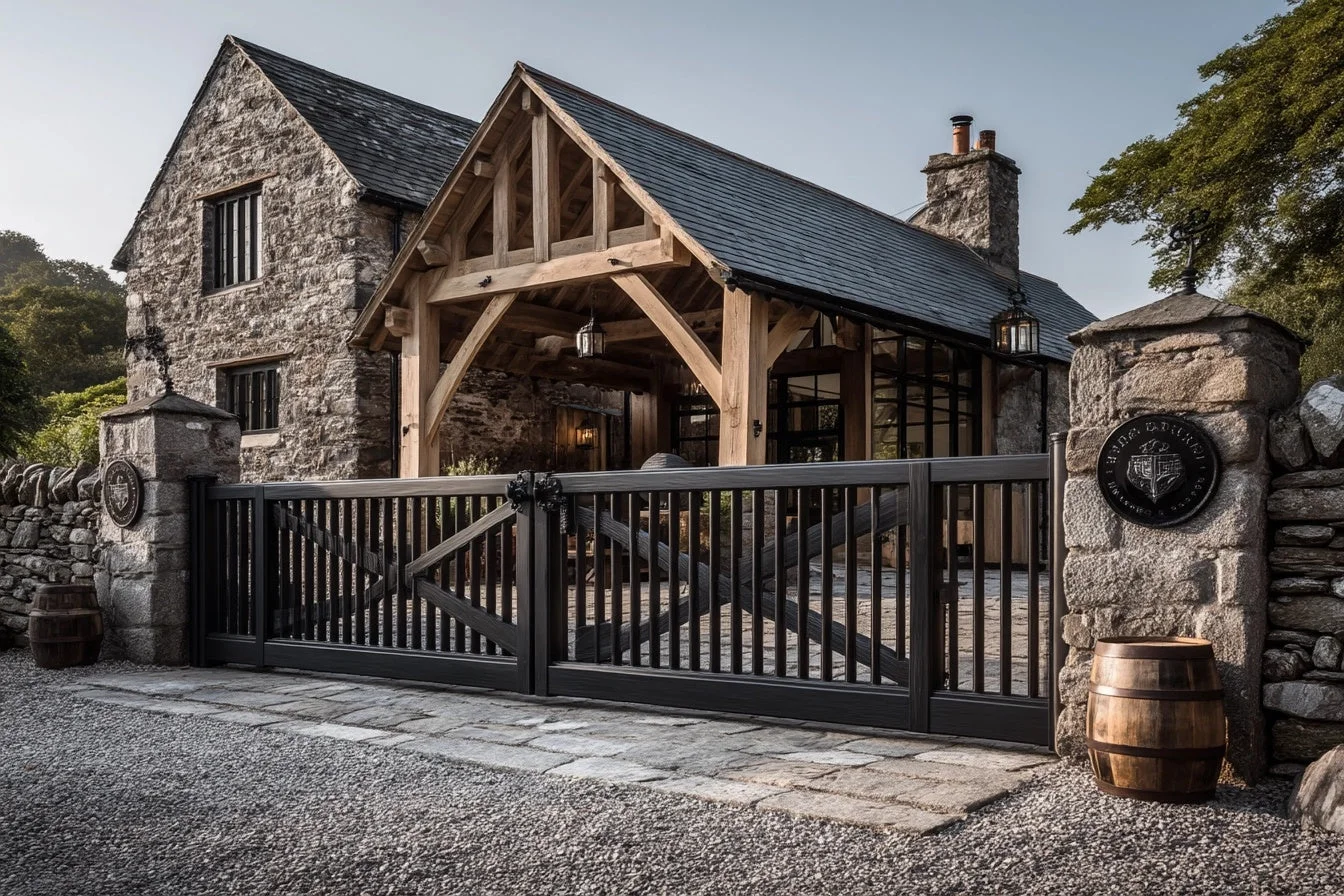 Nowoczesna Brama Wjazdowa w Stylu Rustykalnym do Posiadłości - Rezydencja