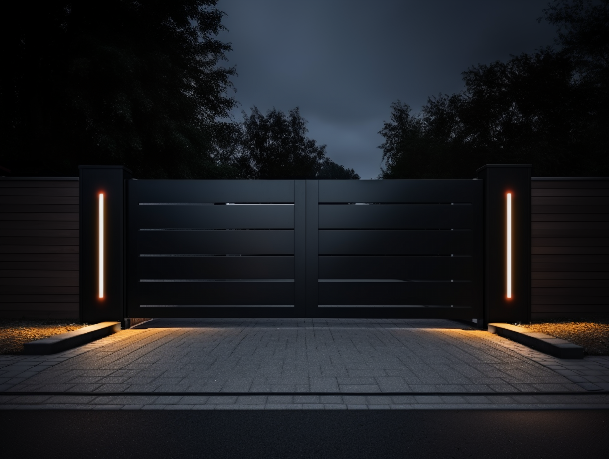 Nowoczesna brama wjazdowa, kuta, metalowa.