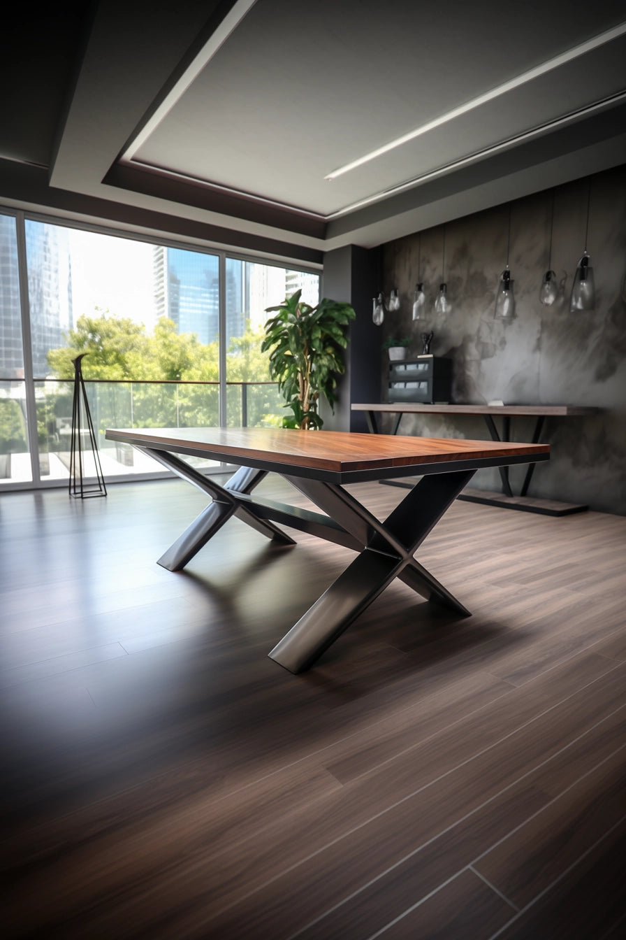 Nowoczesny stół metalowy z drewnianym blatem - ręcznie kuty