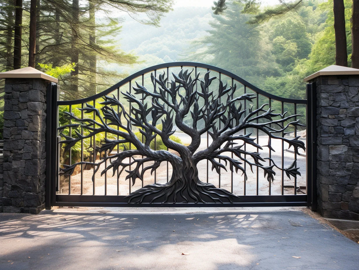 Ogrodowa brama wjazdowa, kuta - Drzewo