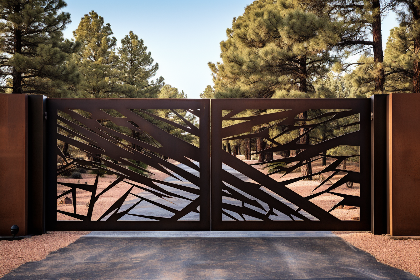 Ogrodowa brama wjazdowa ze stali CorTen - Nowoczesna, natura