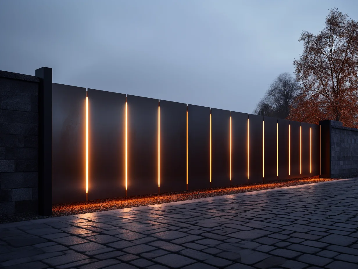 Ogrodzenie ze stali Cor-Ten z oświetleniem LED - futurystyczny minimalizm