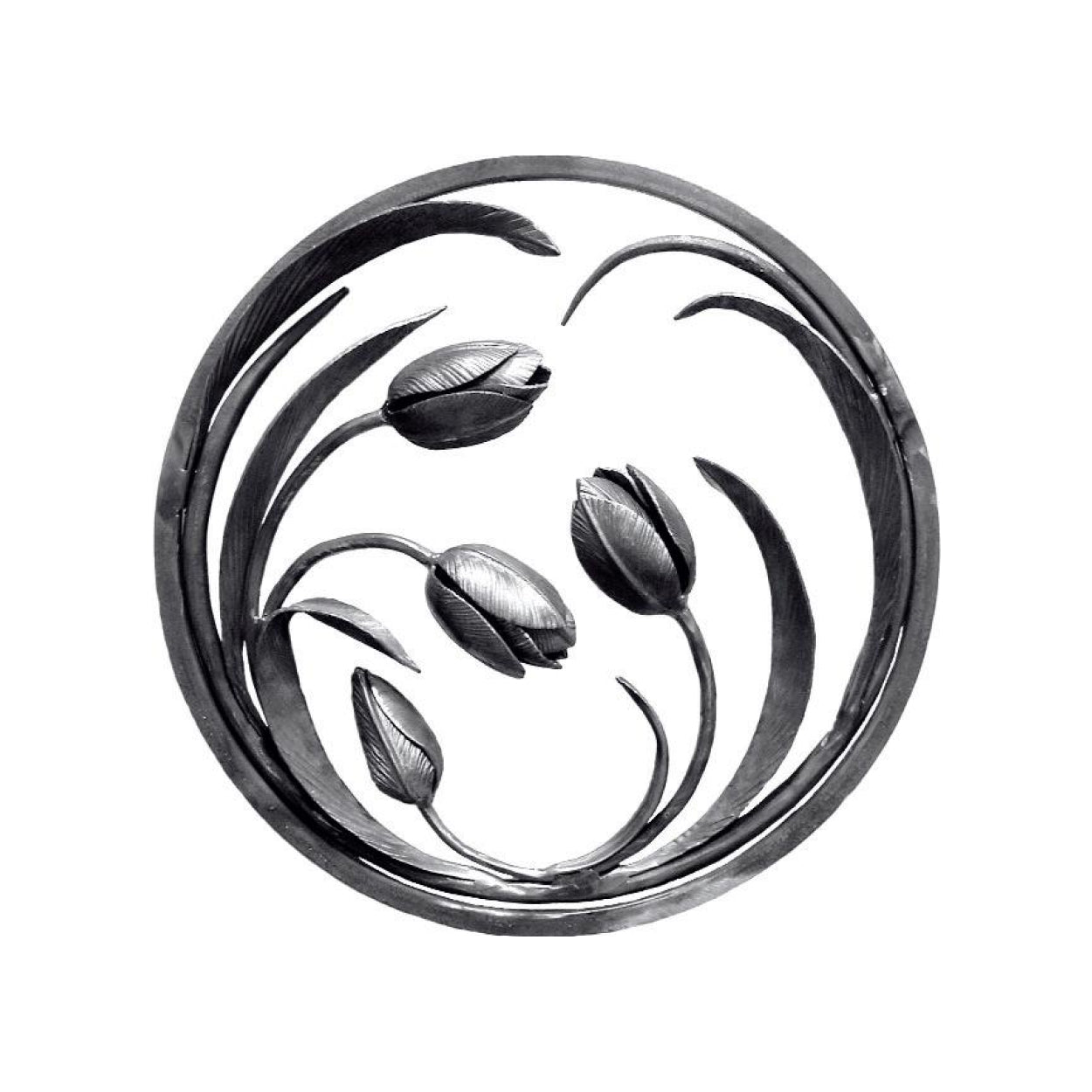 Okrągła kuta rozeta dekoracyjna do balustrad, ogrodzeń, bram. Stalowe tulipany.