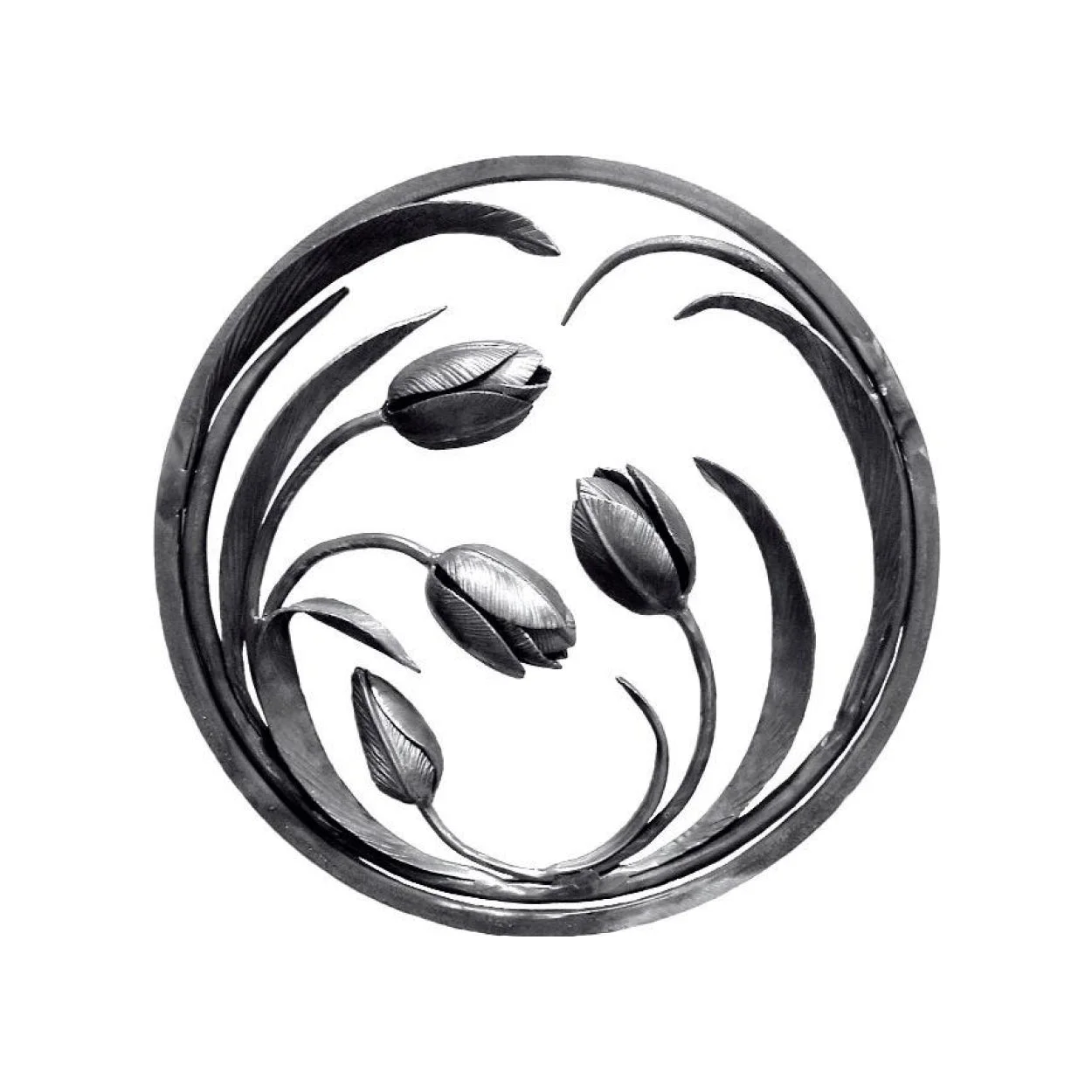 Okrągła kuta rozeta dekoracyjna do balustrad, ogrodzeń, bram. Stalowe tulipany.