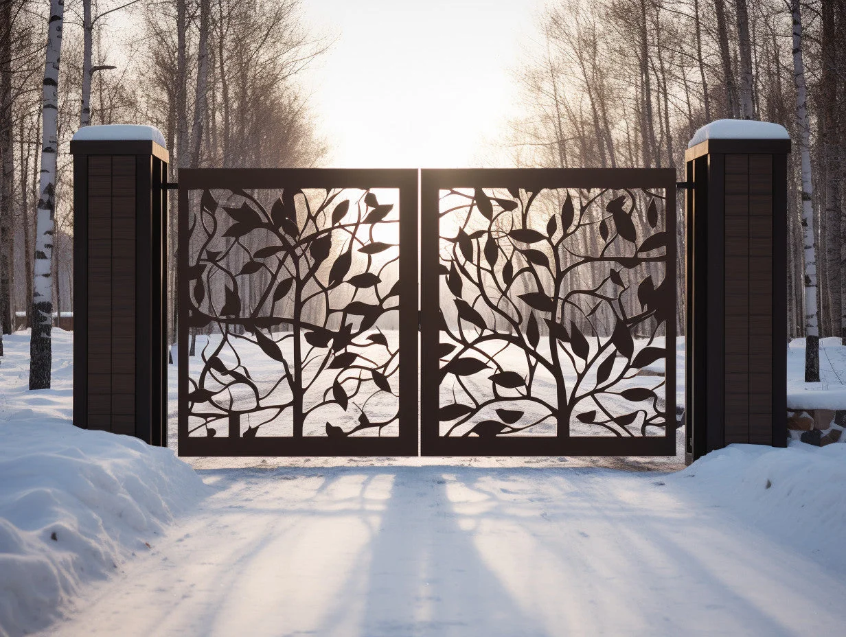 Ozdobna brama wjazdowa, ze stali CORTEN - natura