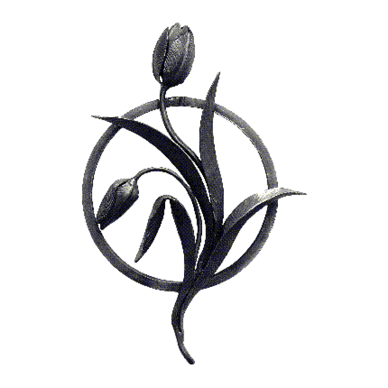 Ozdobna rozeta kuta z tulipanem ze stali. Do bram, balustrad, ogrodzeń.