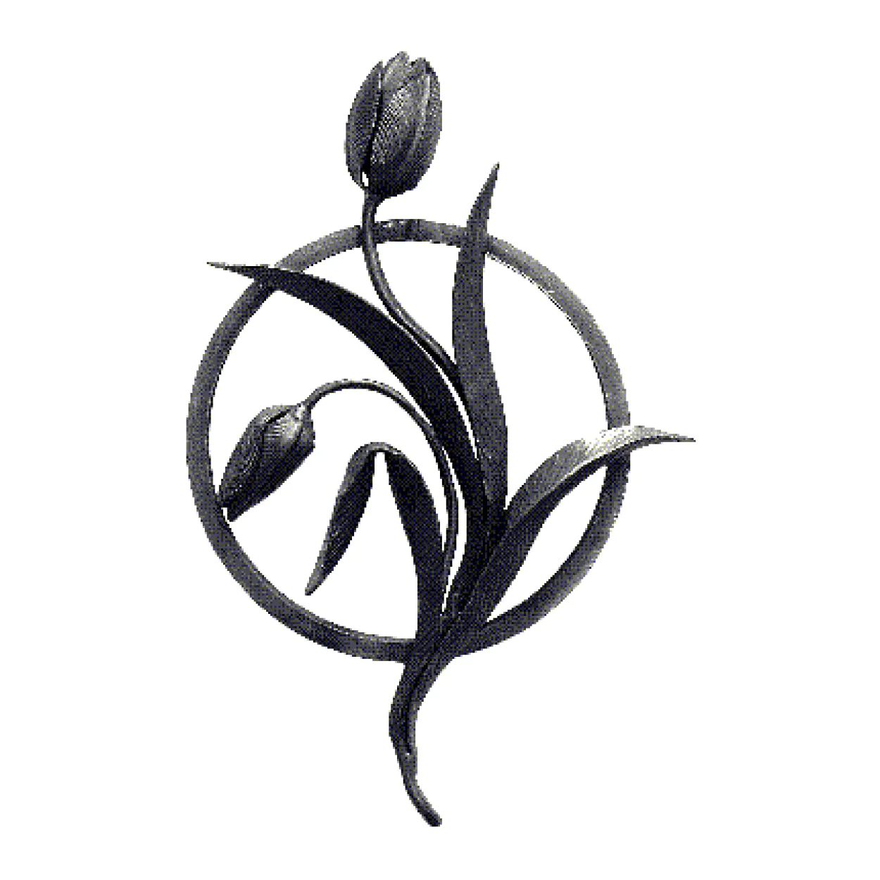 Ozdobna rozeta kuta z tulipanem ze stali. Do bram, balustrad, ogrodzeń.