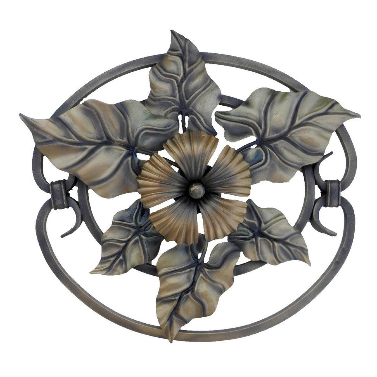 Rozeta kuta ozdobna do bramy, balustrad, ogrodzenia. Kwiat i liście. Natura