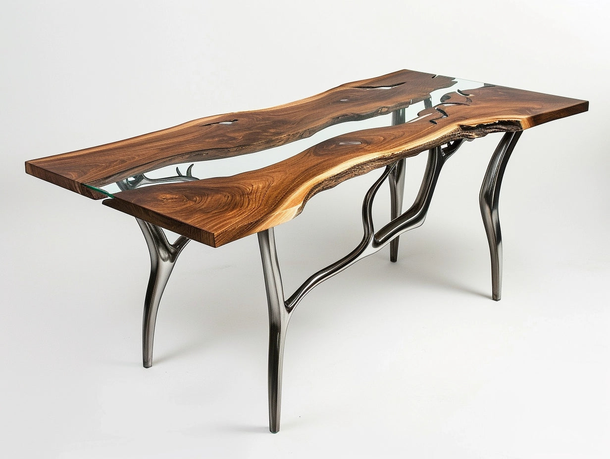 Stół stalowy z drewnianym blatem - ręcznie kuty