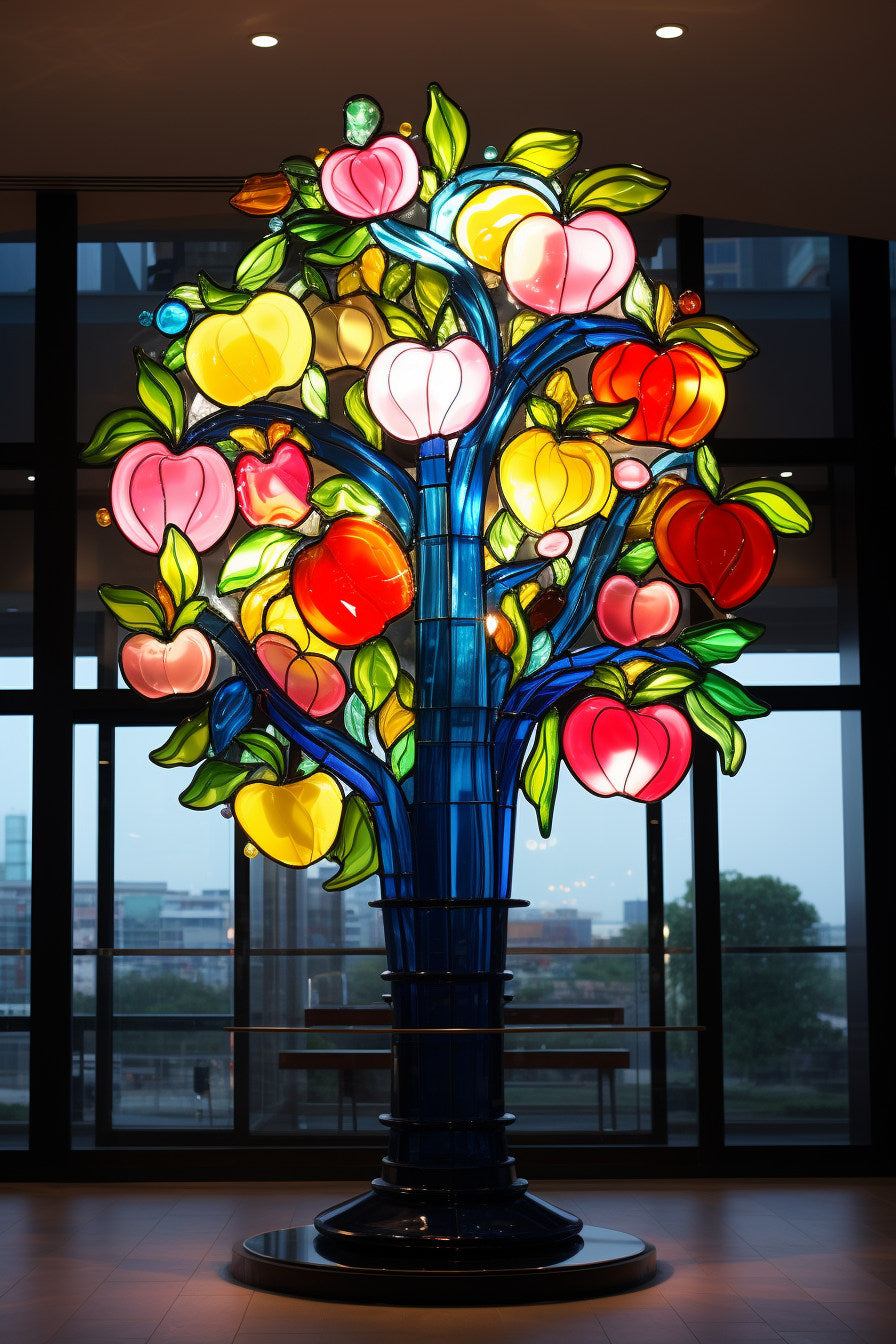 Totem reklamowy w formie drzewa jabłoni z LED